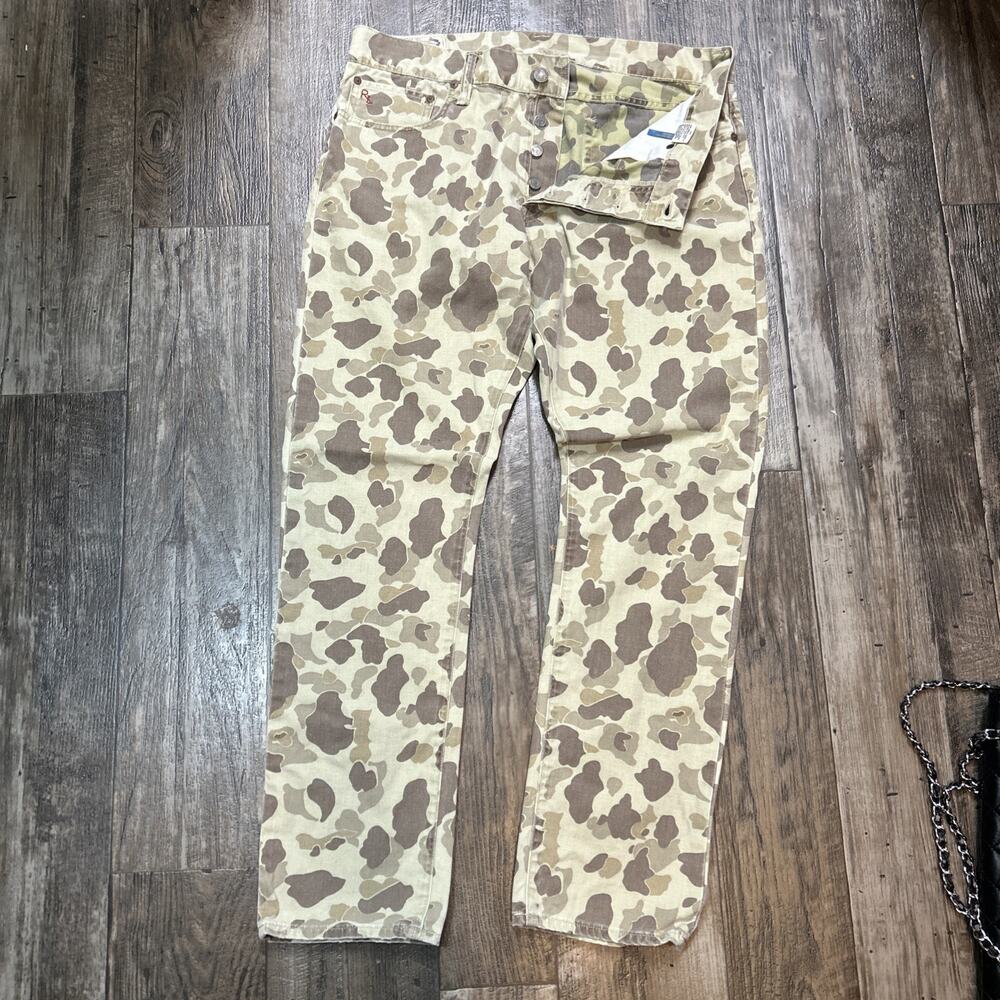Polo Ralph Lauren Camo Sullivan Slim Jeans Mens 35X30 Green Hidden Polo Player